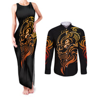Tattoo Skull Couples Matching Tank Maxi Dress and Long Sleeve Button Shirts Golden Skull Face Tattoo - Wonder Print Shop