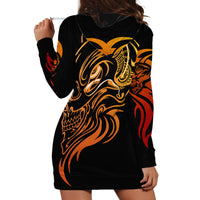 Black tattoo skull hoodie dress, gold back graphic, long sleeves, hood