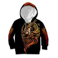 Black pullover hoodie with gold-orange skull tattoo graphic on front and back
