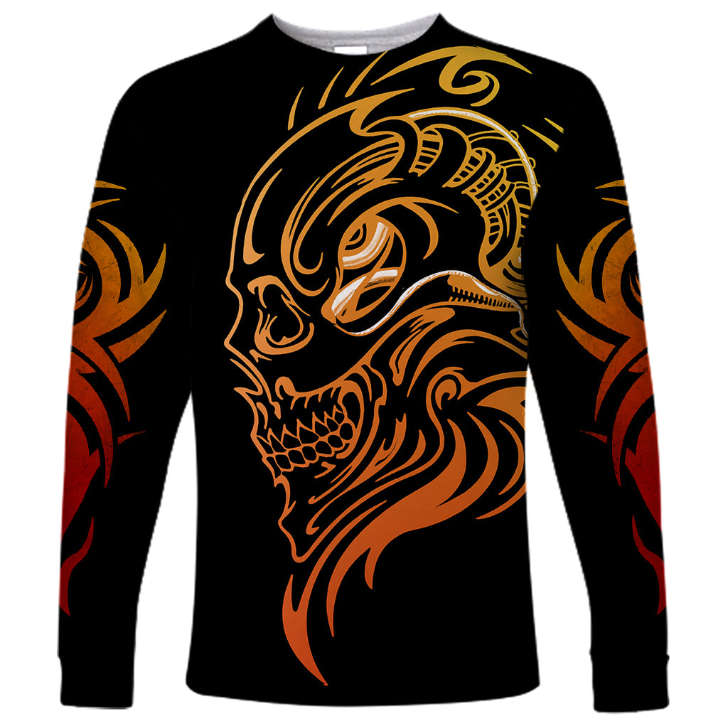 Tattoo Skull Long Sleeve Shirt Golden Skull Face Tattoo - Wonder Print Shop