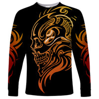 Tattoo Skull Long Sleeve Shirt Golden Skull Face Tattoo - Wonder Print Shop