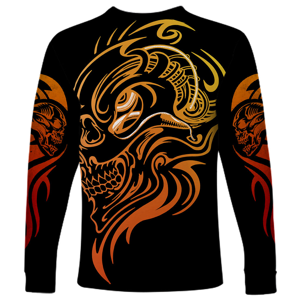 Tattoo Skull Long Sleeve Shirt Golden Skull Face Tattoo - Wonder Print Shop