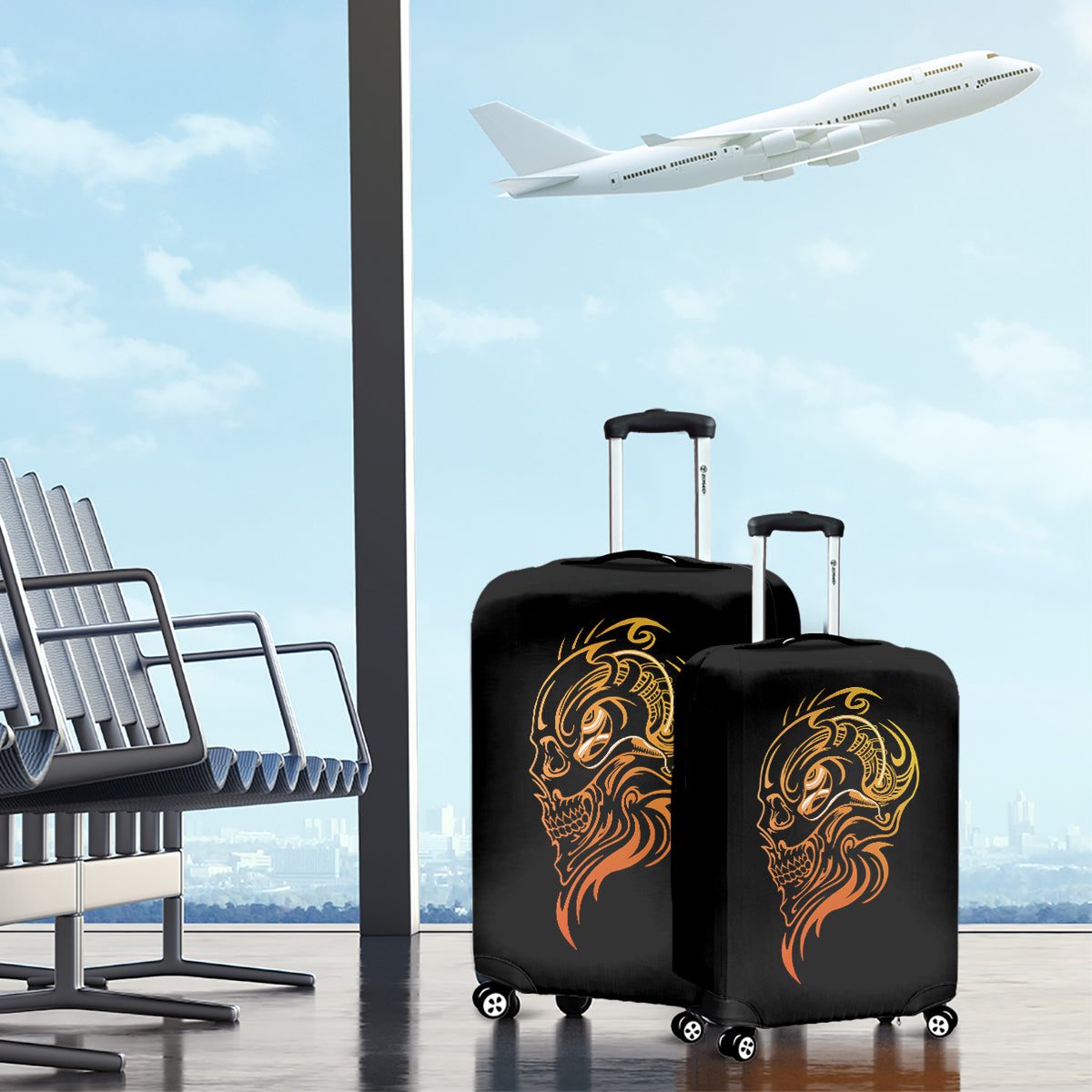 Tattoo Skull Luggage Cover Golden Skull Face Tattoo - Wonder Print Shop