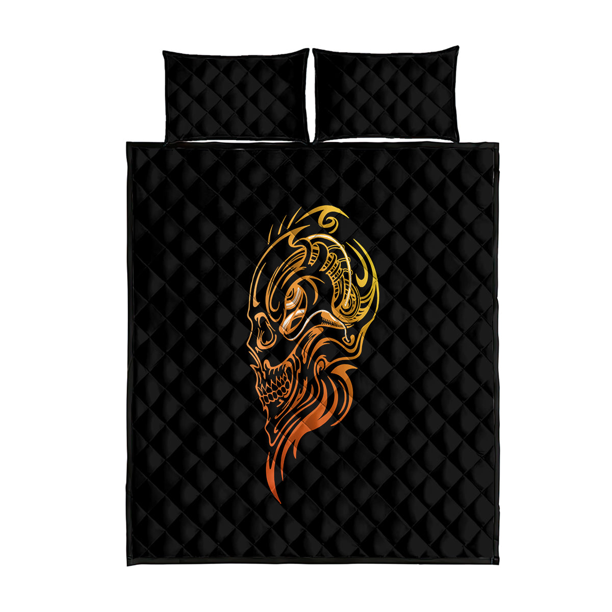 Tattoo Skull Quilt Bed Set Golden Skull Face Tattoo - Wonder Print Shop