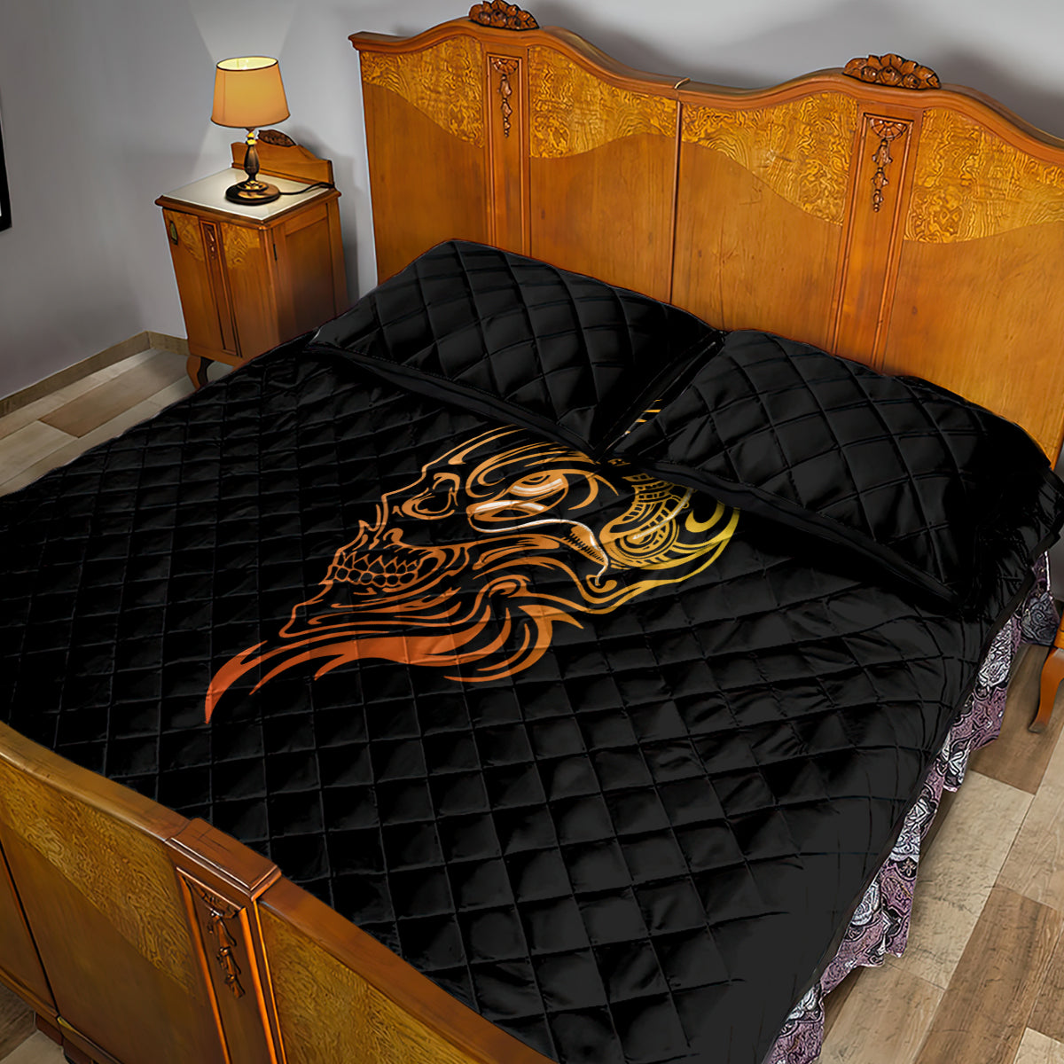 Tattoo Skull Quilt Bed Set Golden Skull Face Tattoo - Wonder Print Shop