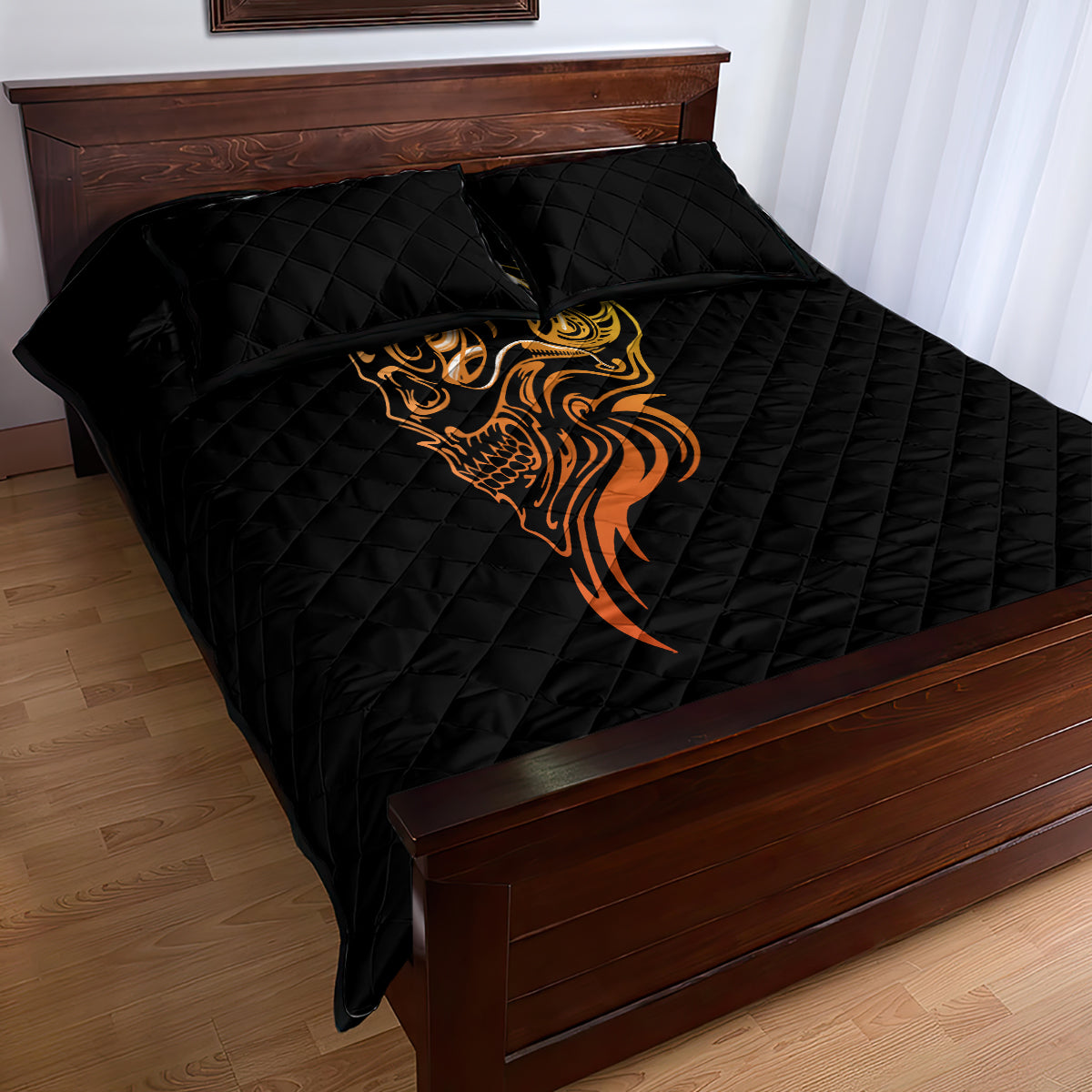 Tattoo Skull Quilt Bed Set Golden Skull Face Tattoo - Wonder Print Shop