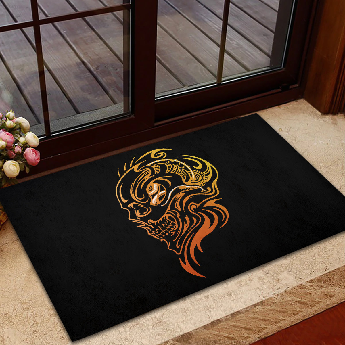 Tattoo Skull Rubber Doormat Golden Skull Face Tattoo - Wonder Print Shop
