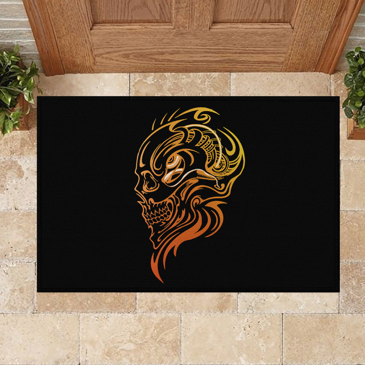 Tattoo Skull Rubber Doormat Golden Skull Face Tattoo - Wonder Print Shop