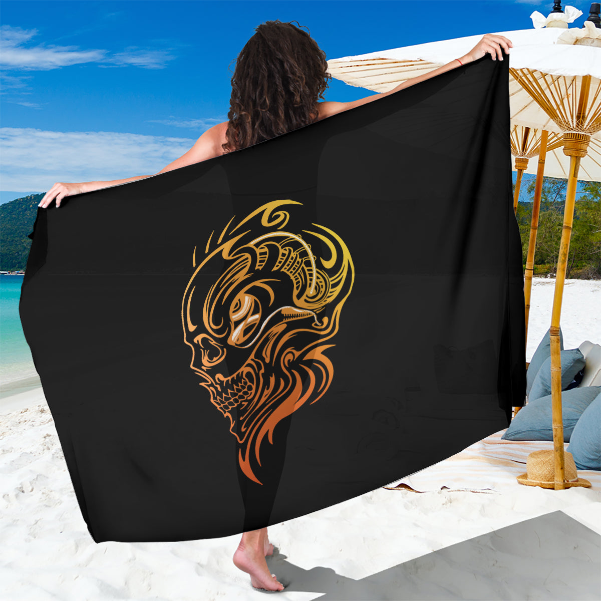 Tattoo Skull Sarong Golden Skull Face Tattoo - Wonder Print Shop