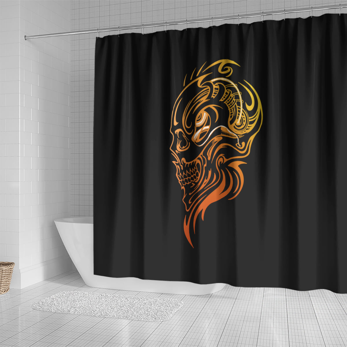 tattoo-skull-shower-curtain-golden-skull-face-tattoo