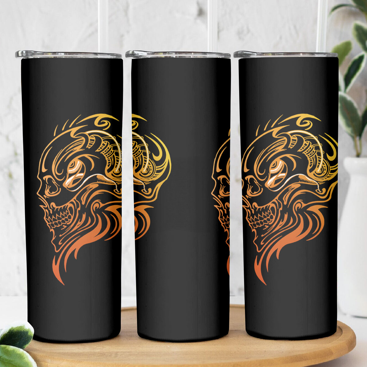 Tattoo Skull Skinny Tumbler Golden Skull Face Tattoo - Wonder Print Shop