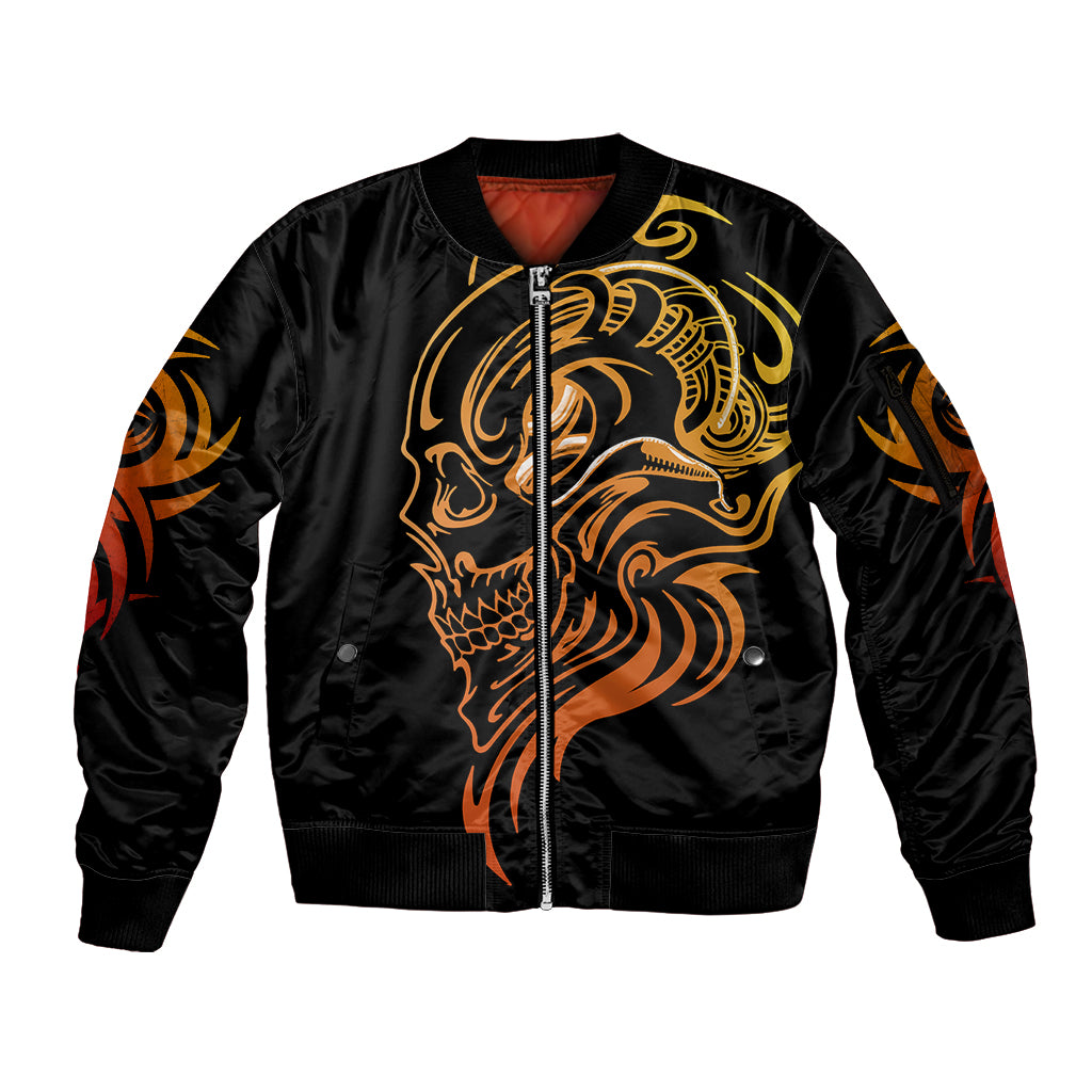 Tattoo Skull Sleeve Zip Bomber Jacket Golden Skull Face Tattoo - Wonder Print Shop
