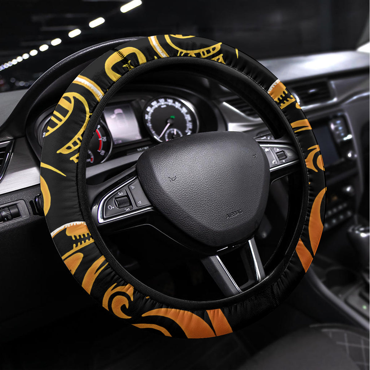 Tattoo Skull Steering Wheel Cover Golden Skull Face Tattoo - Wonder Print Shop