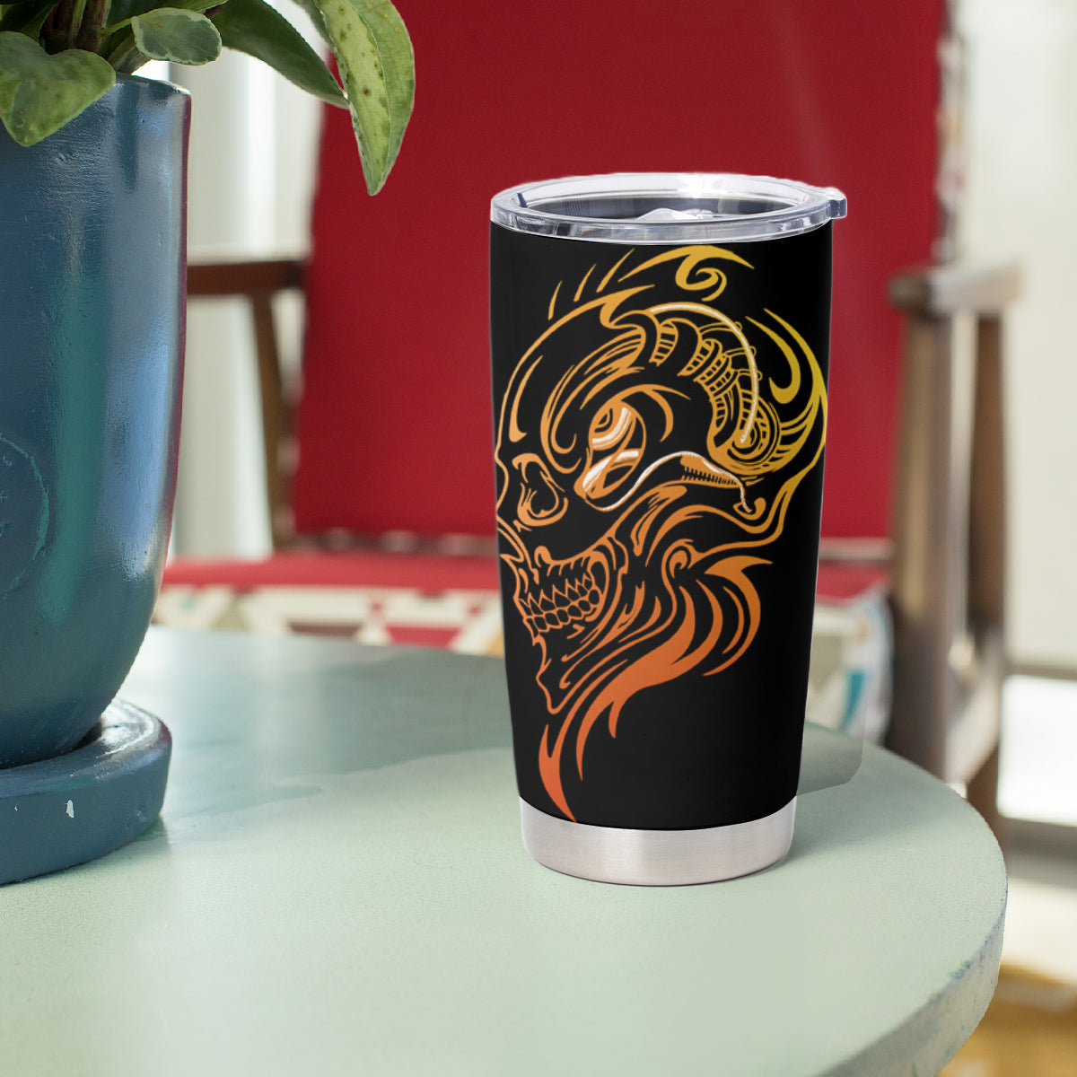 Tattoo Skull Tumbler Cup Golden Skull Face Tattoo - Wonder Print Shop