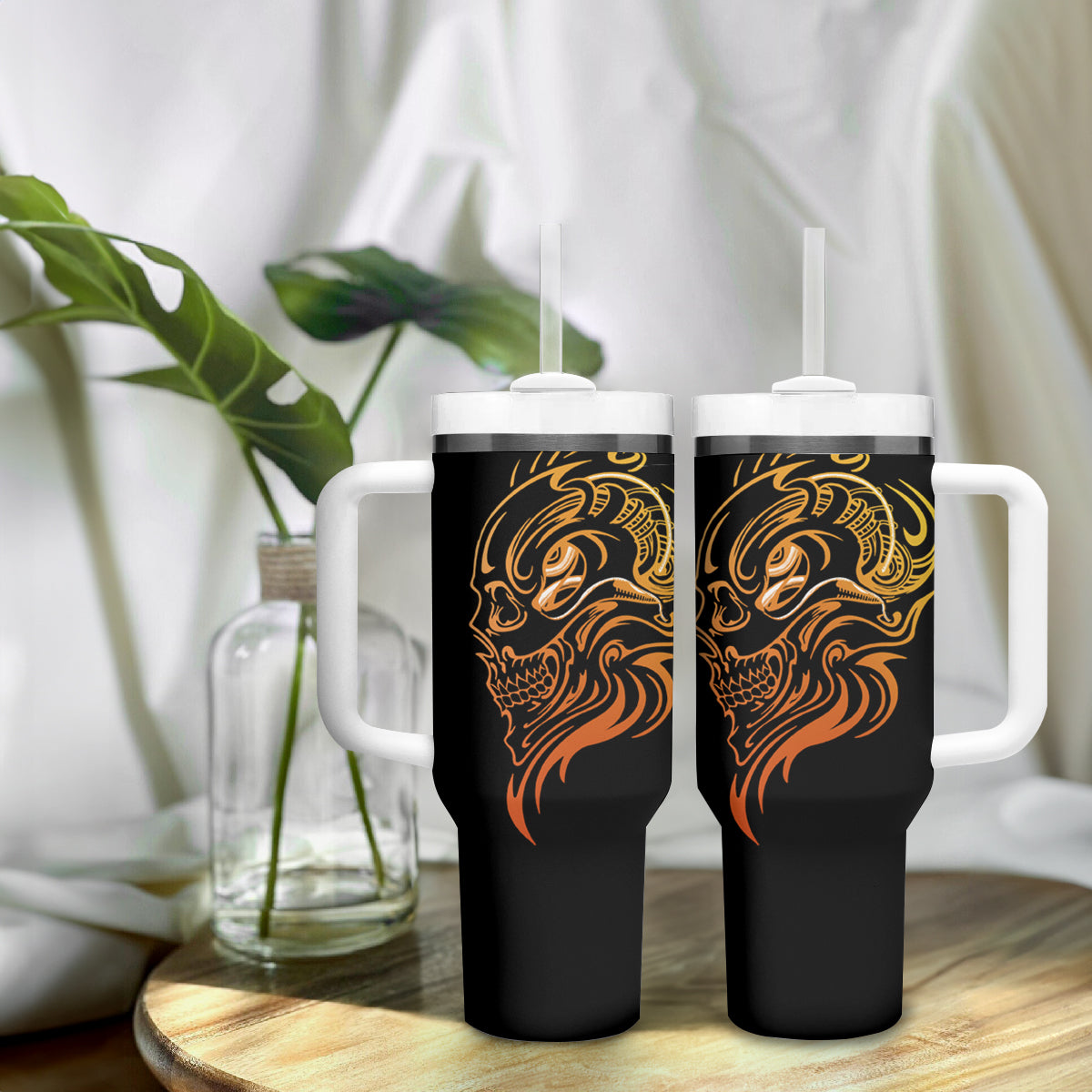 Tattoo Skull Tumbler With Handle Golden Skull Face Tattoo - Wonder Print Shop