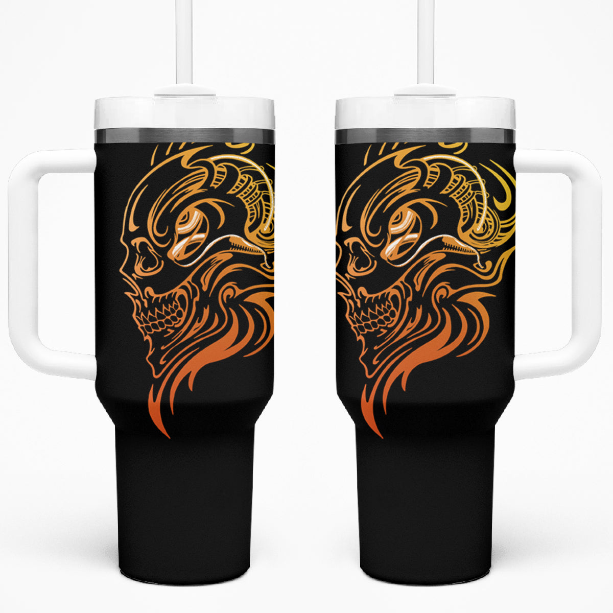 Tattoo Skull Tumbler With Handle Golden Skull Face Tattoo - Wonder Print Shop