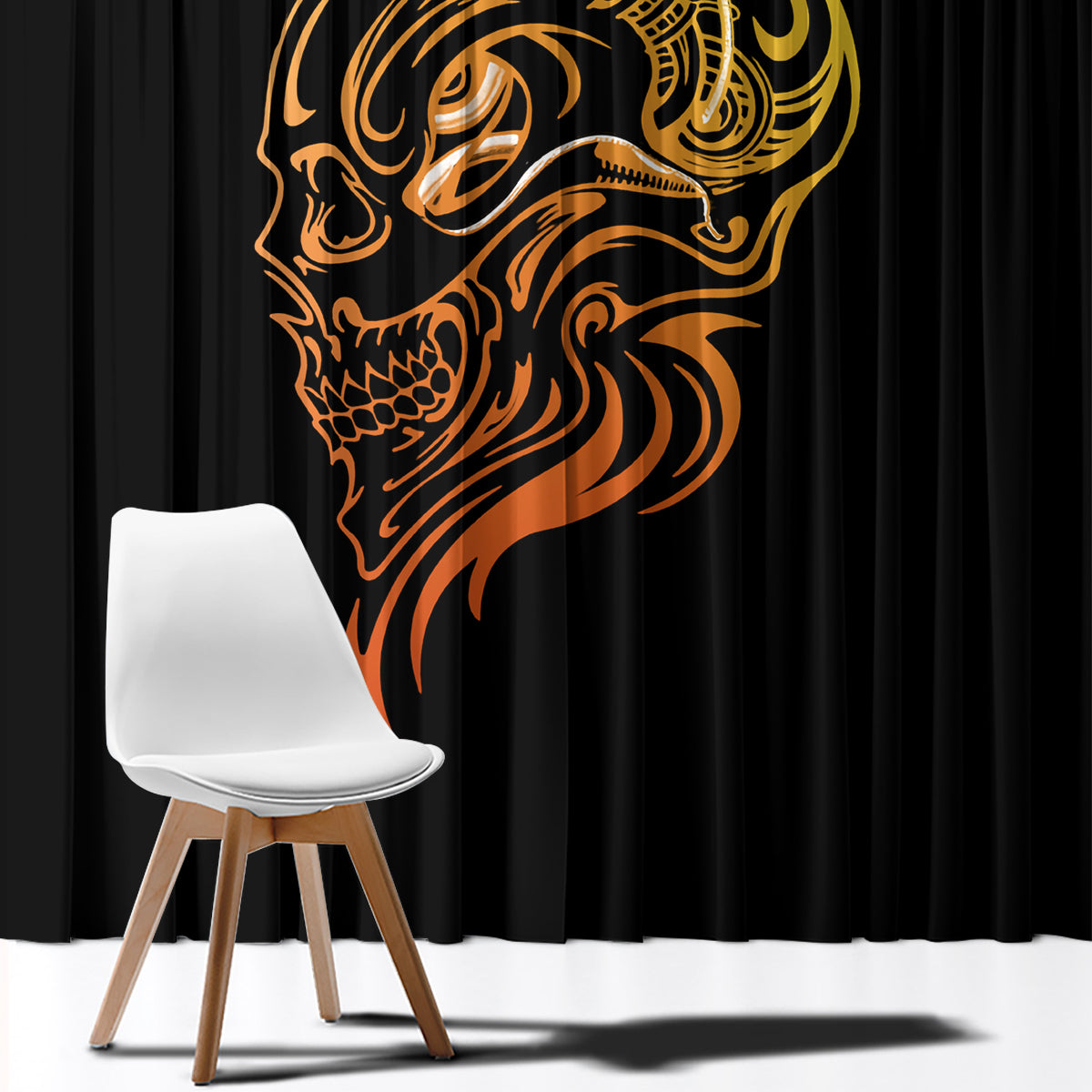 Tattoo Skull Window Curtain Golden Skull Face Tattoo - Wonder Print Shop