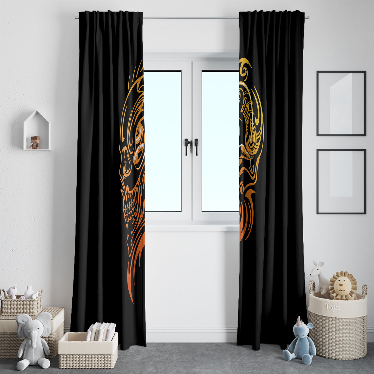 Tattoo Skull Window Curtain Golden Skull Face Tattoo - Wonder Print Shop