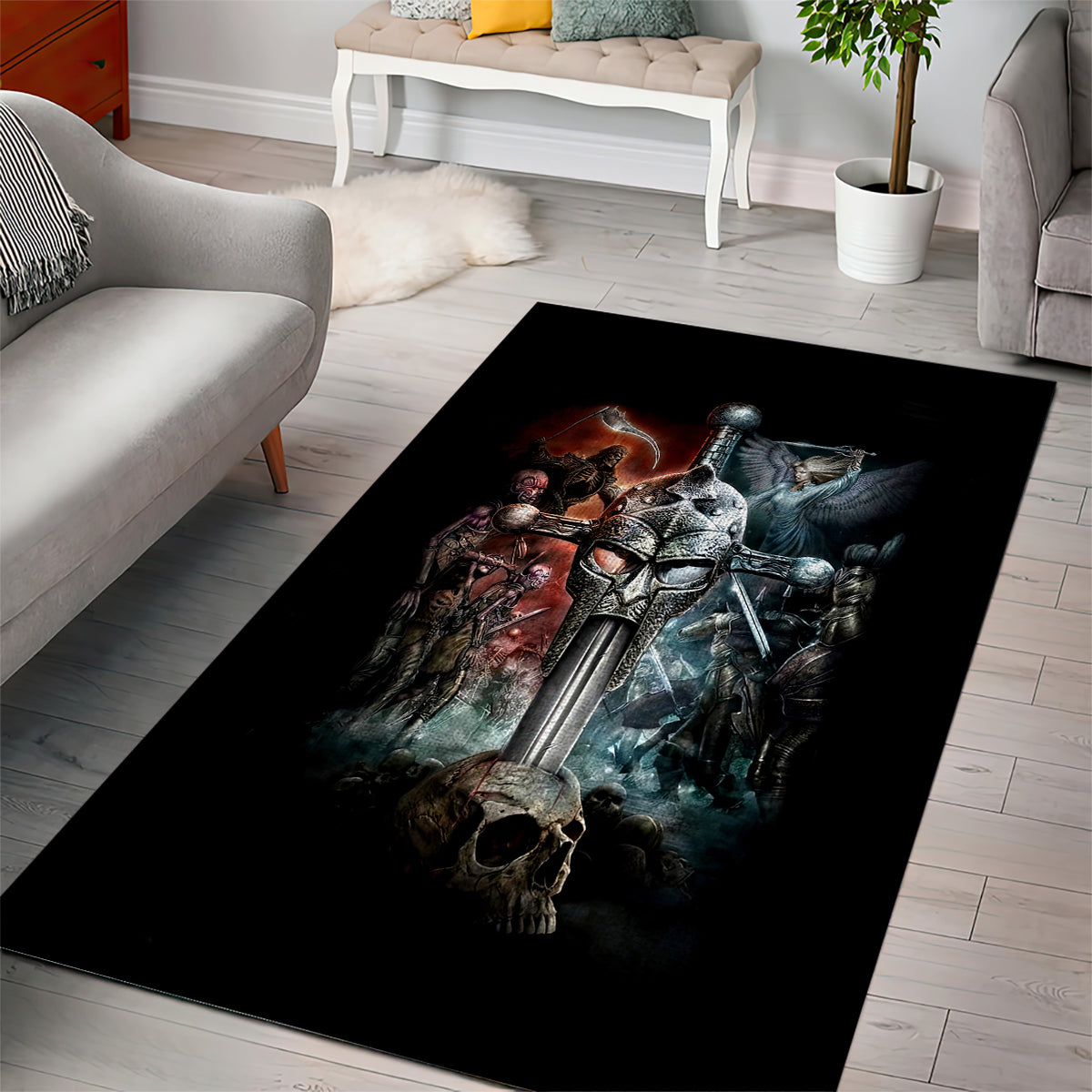 Warrior Skull Area Rug Skull Warrior Viking - Wonder Print Shop