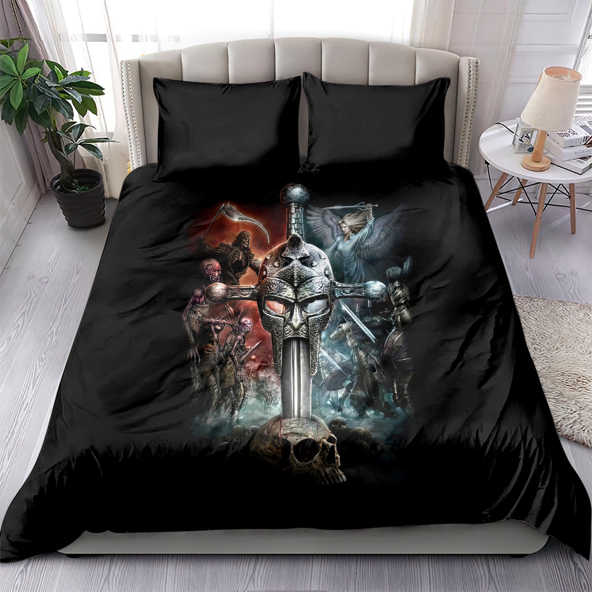 Warrior Skull Bedding Set Skull Warrior Viking - Wonder Print Shop