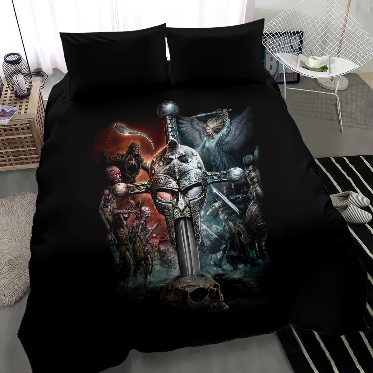Warrior Skull Bedding Set Skull Warrior Viking - Wonder Print Shop