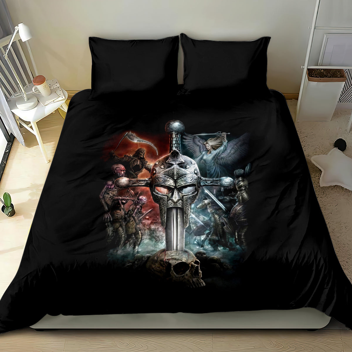 Warrior Skull Bedding Set Skull Warrior Viking - Wonder Print Shop