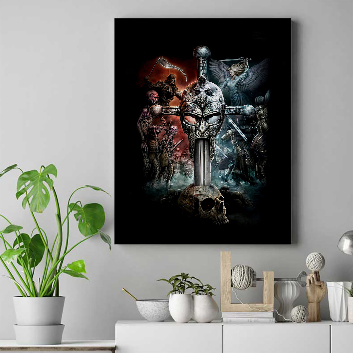 Warrior Skull Canvas Wall Art Skull Warrior Viking - Wonder Print Shop