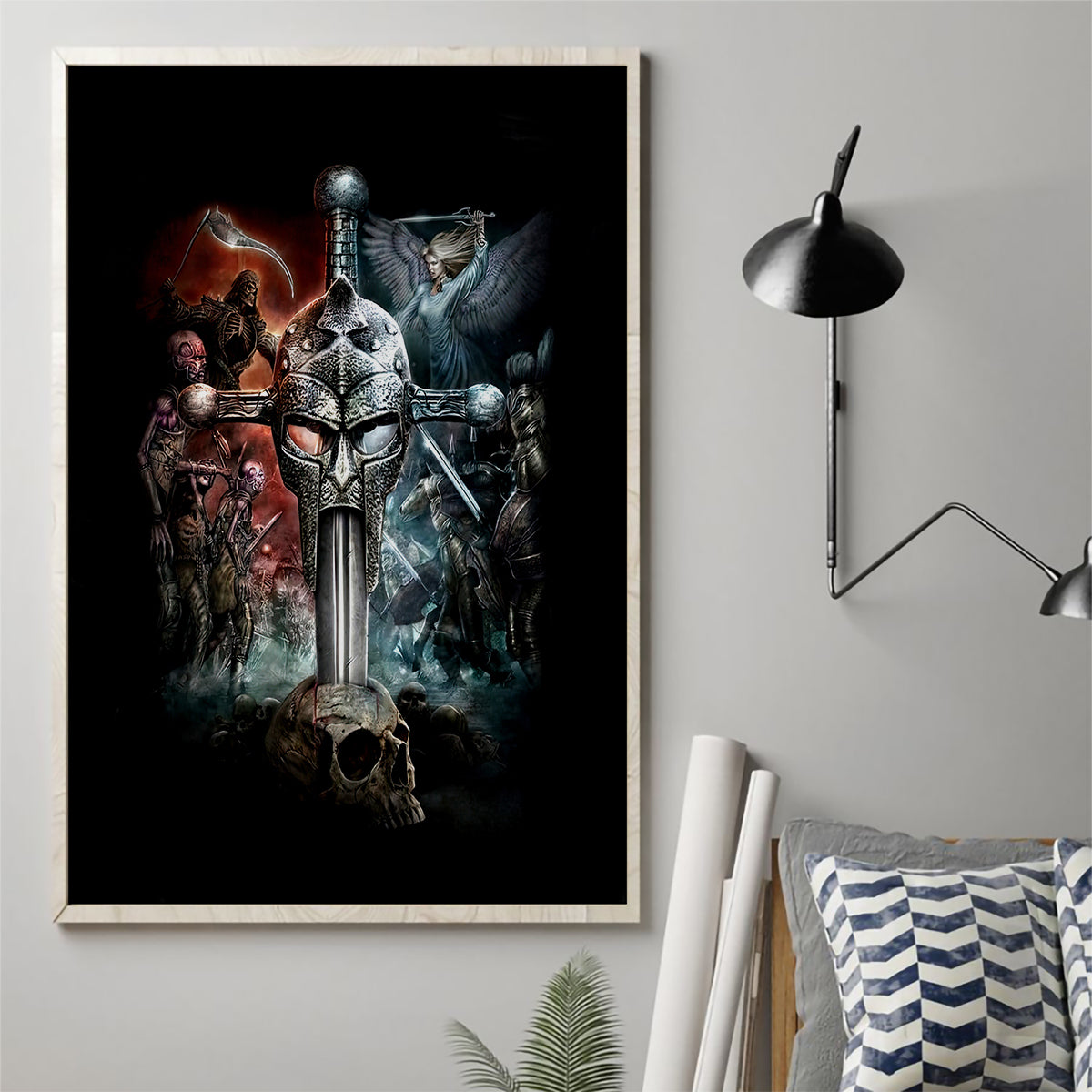 Warrior Skull Canvas Wall Art Skull Warrior Viking - Wonder Print Shop
