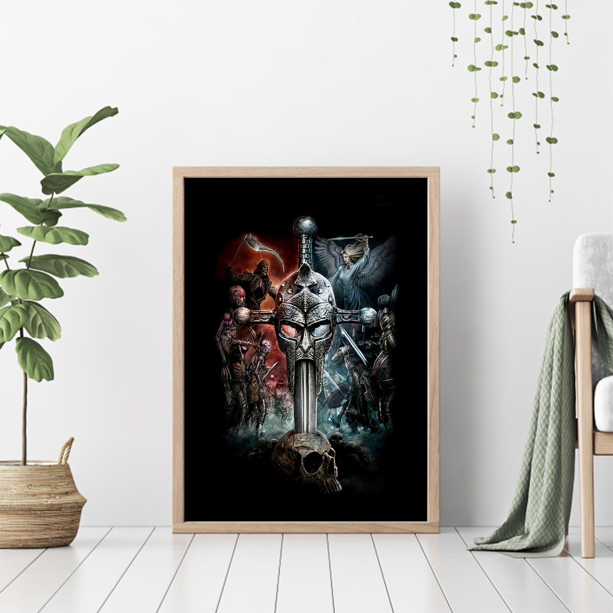 Warrior Skull Canvas Wall Art Skull Warrior Viking - Wonder Print Shop