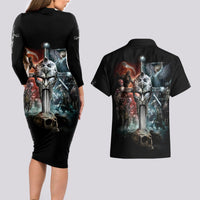 Warrior Skull Couples Matching Long Sleeve Bodycon Dress and Hawaiian Shirt Skull Warrior Viking - Wonder Print Shop