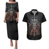 Warrior Skull Couples Matching Puletasi Dress and Hawaiian Shirt Skull Warrior Viking - Wonder Print Shop