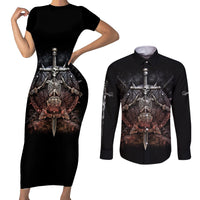 Warrior Skull Couples Matching Short Sleeve Bodycon Dress and Long Sleeve Button Shirts Skull Warrior Viking - Wonder Print Shop