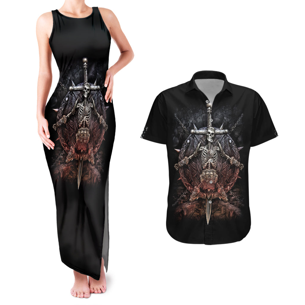Warrior Skull Couples Matching Tank Maxi Dress and Hawaiian Shirt Skull Warrior Viking - Wonder Print Shop