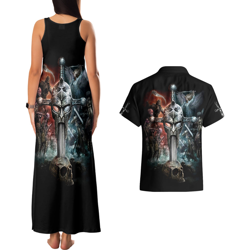 Warrior Skull Couples Matching Tank Maxi Dress and Hawaiian Shirt Skull Warrior Viking - Wonder Print Shop