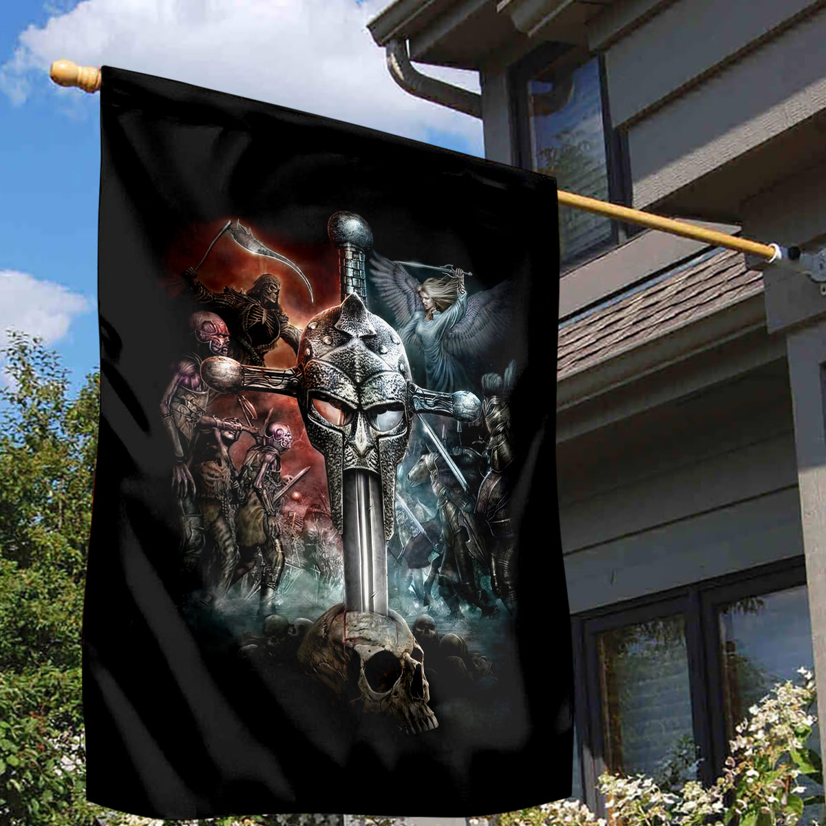 Warrior Skull Garden Flag Skull Warrior Viking - Wonder Print Shop