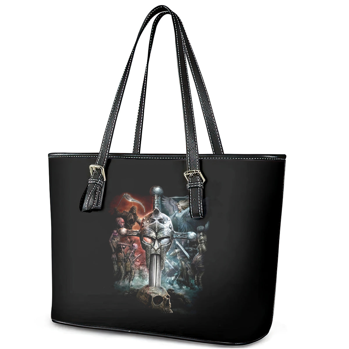 Warrior Skull Leather Tote Bag Skull Warrior Viking - Wonder Print Shop