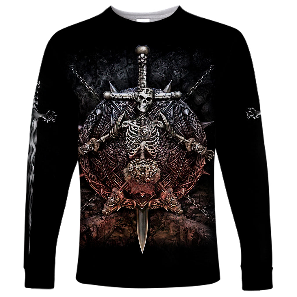 Warrior Skull Long Sleeve Shirt Skull Warrior Viking - Wonder Print Shop