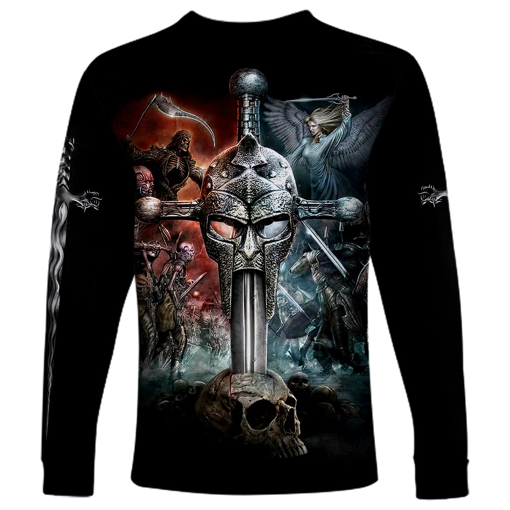 Warrior Skull Long Sleeve Shirt Skull Warrior Viking - Wonder Print Shop