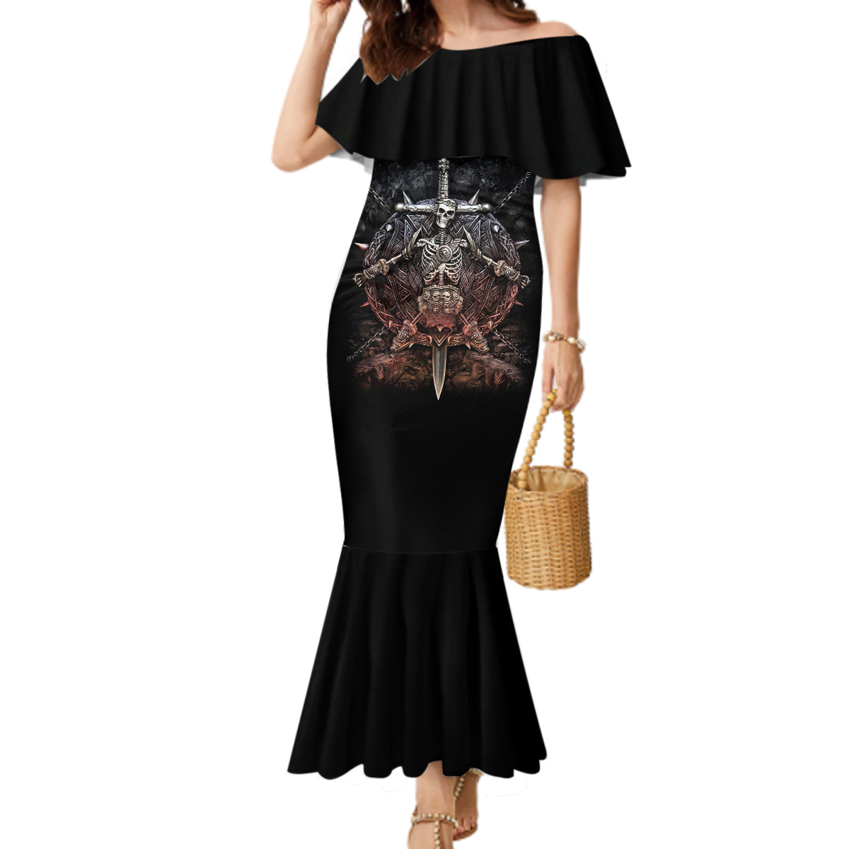 Warrior Skull Mermaid Dress Skull Warrior Viking - Wonder Print Shop