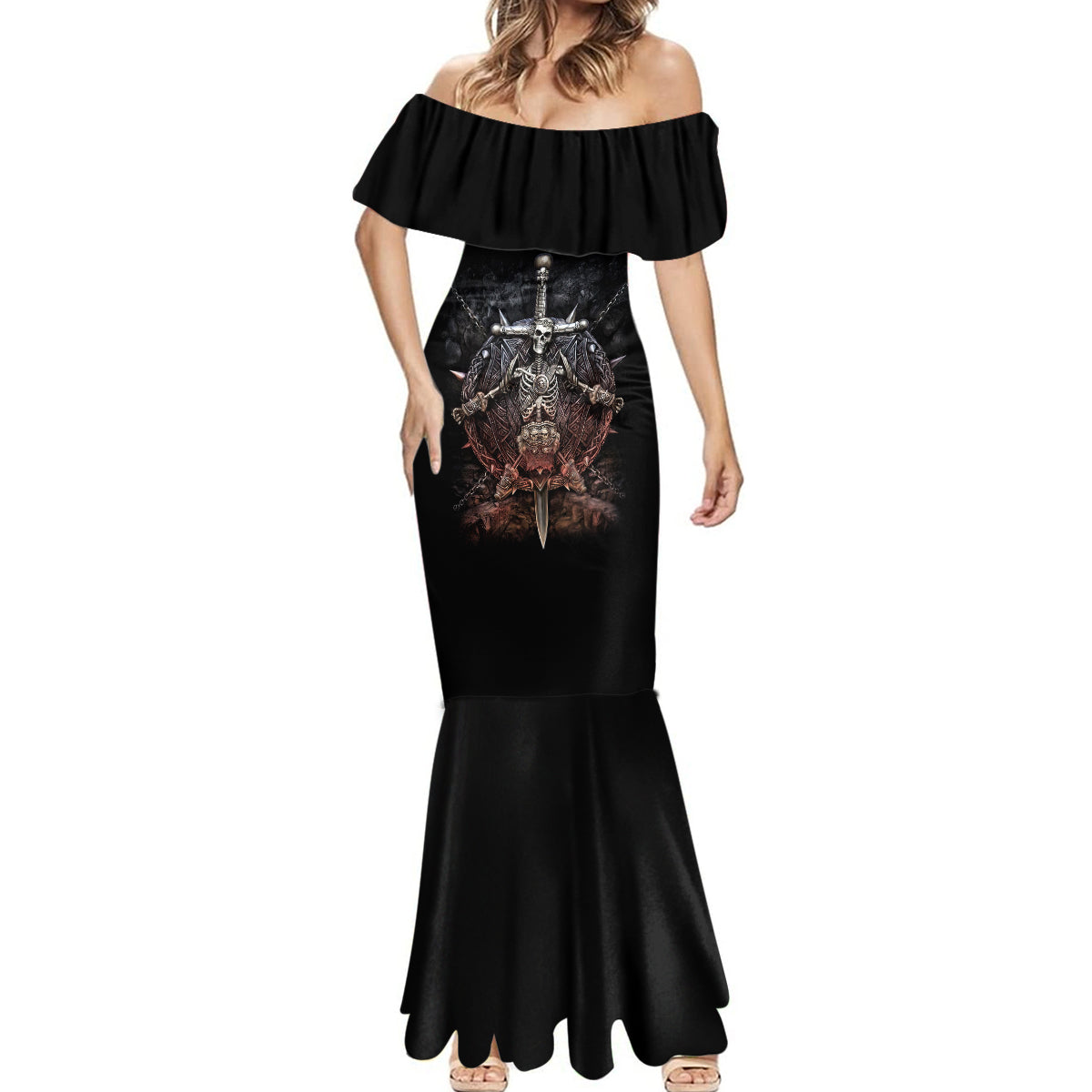Warrior Skull Mermaid Dress Skull Warrior Viking - Wonder Print Shop