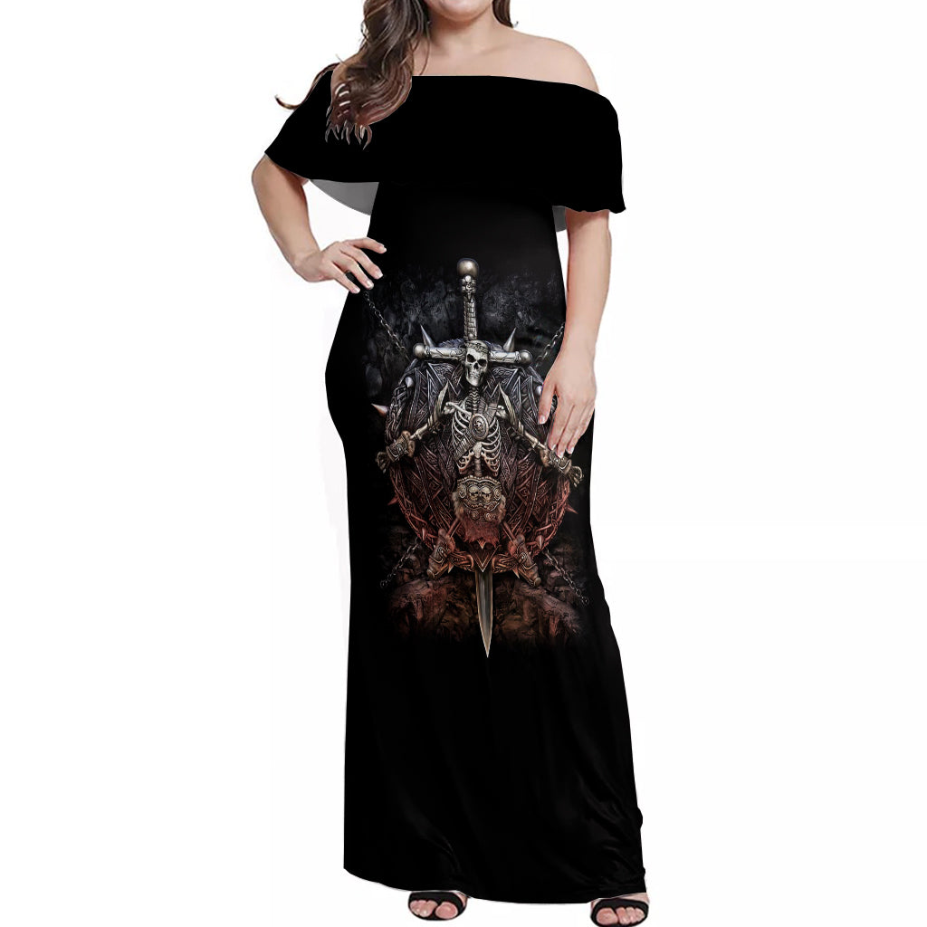 Warrior Skull Off Shoulder Maxi Dress Skull Warrior Viking - Wonder Print Shop