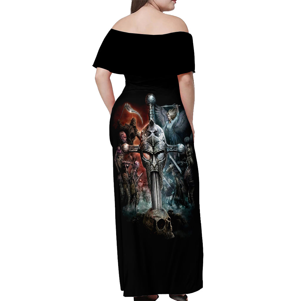Warrior Skull Off Shoulder Maxi Dress Skull Warrior Viking - Wonder Print Shop