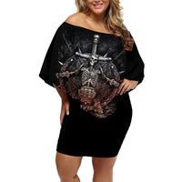 Warrior Skull Off Shoulder Short Dress Skull Warrior Viking - Wonder Print Shop