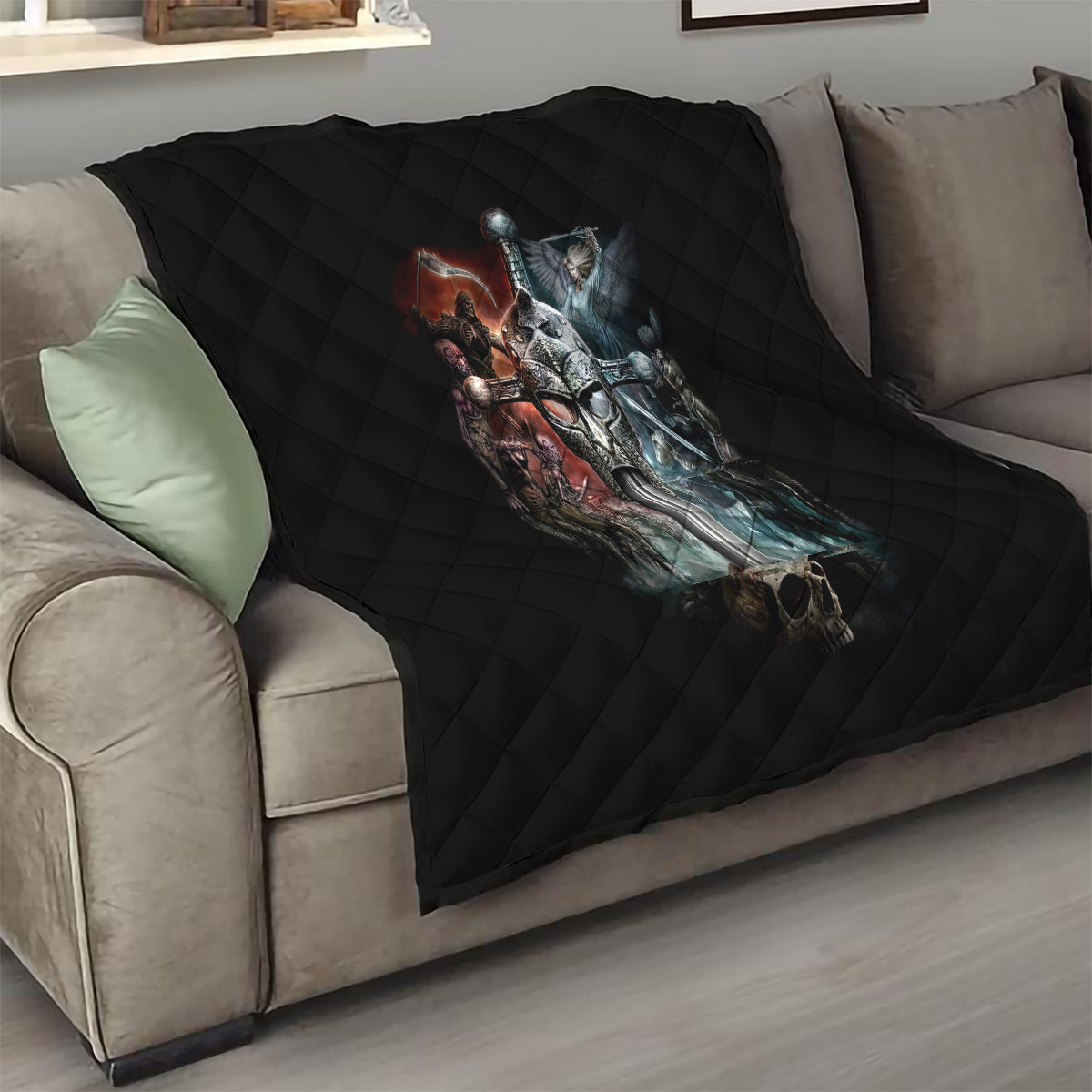 Warrior Skull Quilt Skull Warrior Viking - Wonder Print Shop