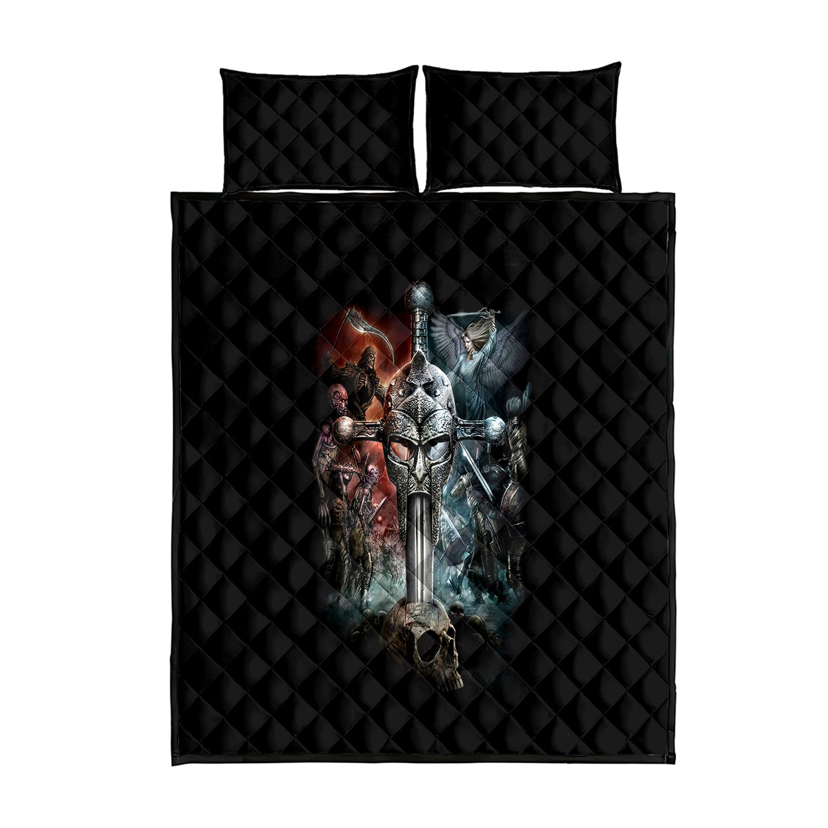Warrior Skull Quilt Bed Set Skull Warrior Viking - Wonder Print Shop