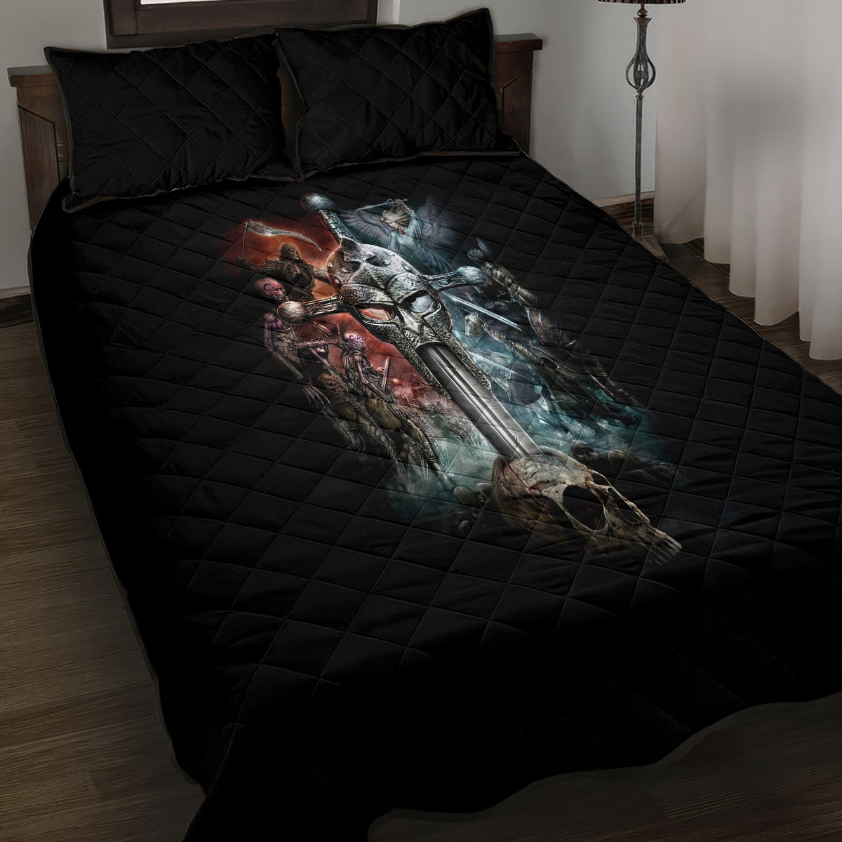 Warrior Skull Quilt Bed Set Skull Warrior Viking - Wonder Print Shop