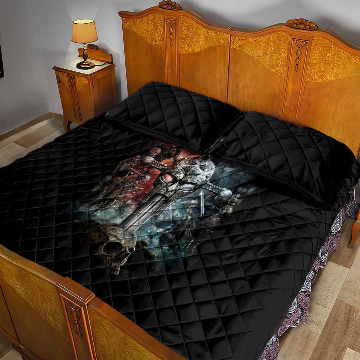 Warrior Skull Quilt Bed Set Skull Warrior Viking - Wonder Print Shop