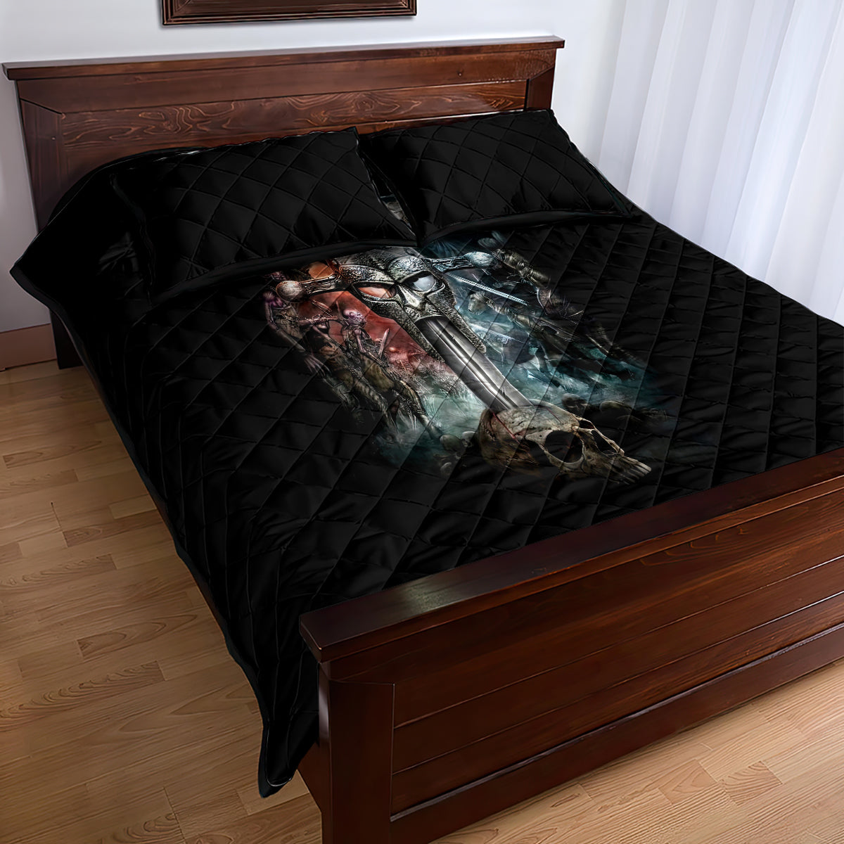 Warrior Skull Quilt Bed Set Skull Warrior Viking - Wonder Print Shop