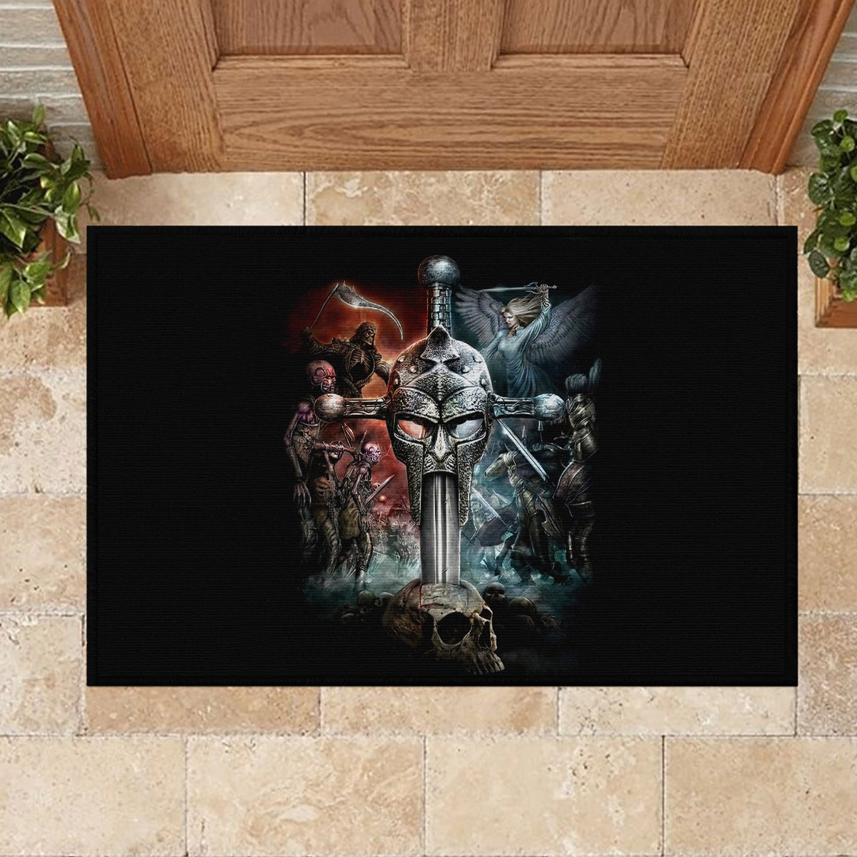 Warrior Skull Rubber Doormat Skull Warrior Viking - Wonder Print Shop