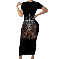 Warrior Skull Short Sleeve Bodycon Dress Skull Warrior Viking - Wonder Print Shop